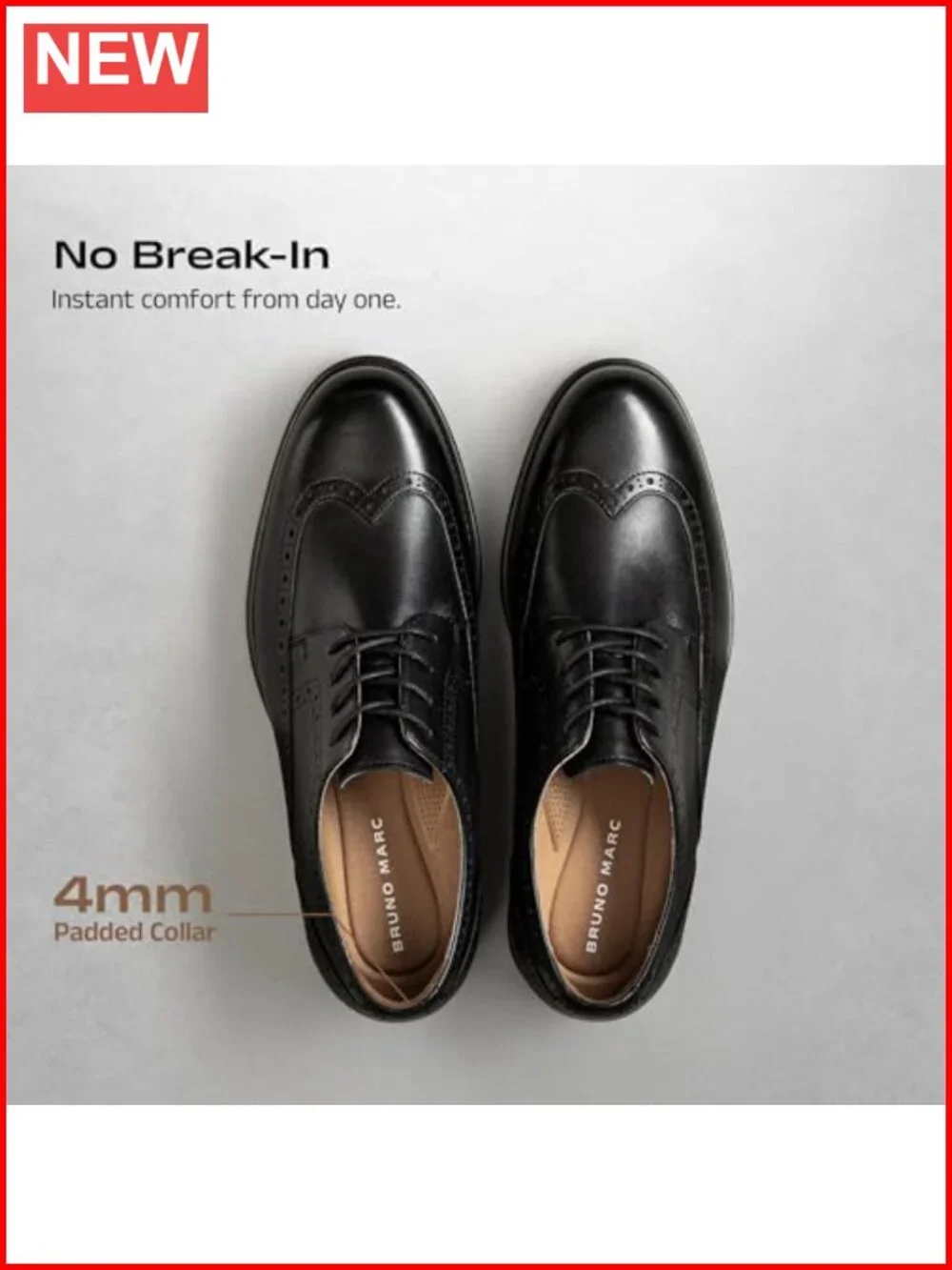 Men's Full Grain Leather Wingtip Oxfords Flexible Forefoot Dress Shoes for Work